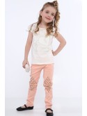 T-shirt with lace sleeves, cream, NDZ8147 - Online store - Boutique